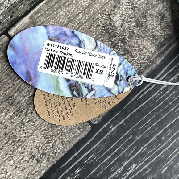 PrAna Makoa Tankini Swim Top Size XS Blue Colorblock Tie Back Stretch Logo NEW - Picture 7 of 10